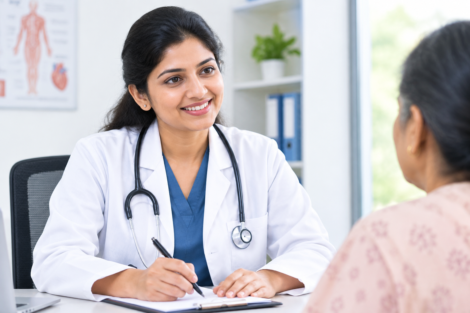 Female doctor smiling in a professional clinic environment